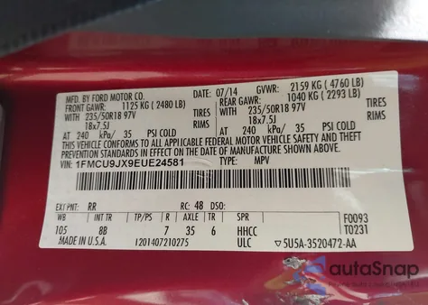 2014 Ford Escape Titanium from USA, damaged, VIN 1FMCU9JX9EUE24581